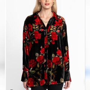 Johnny Was Relaxed Seamed Shirt Rosana Floral Velvet Shirt Rose Blouse